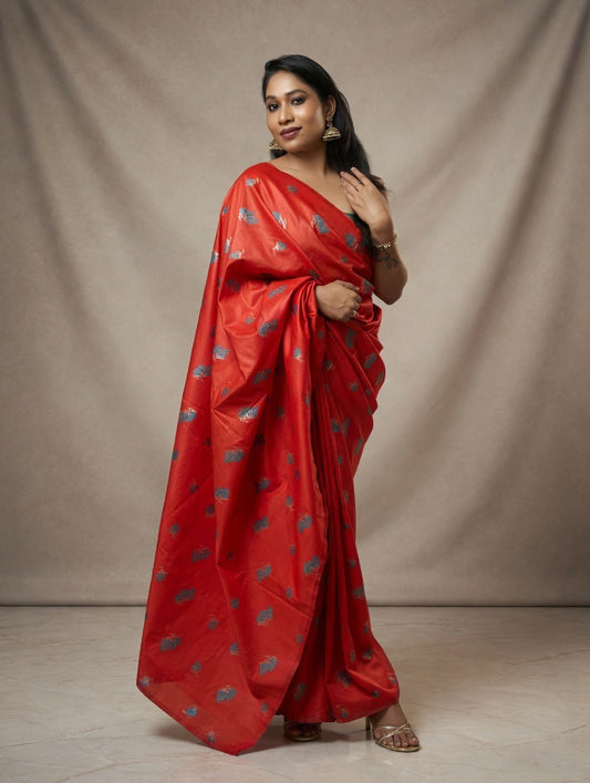 Silk Orange Saree with Rama green colour blouse