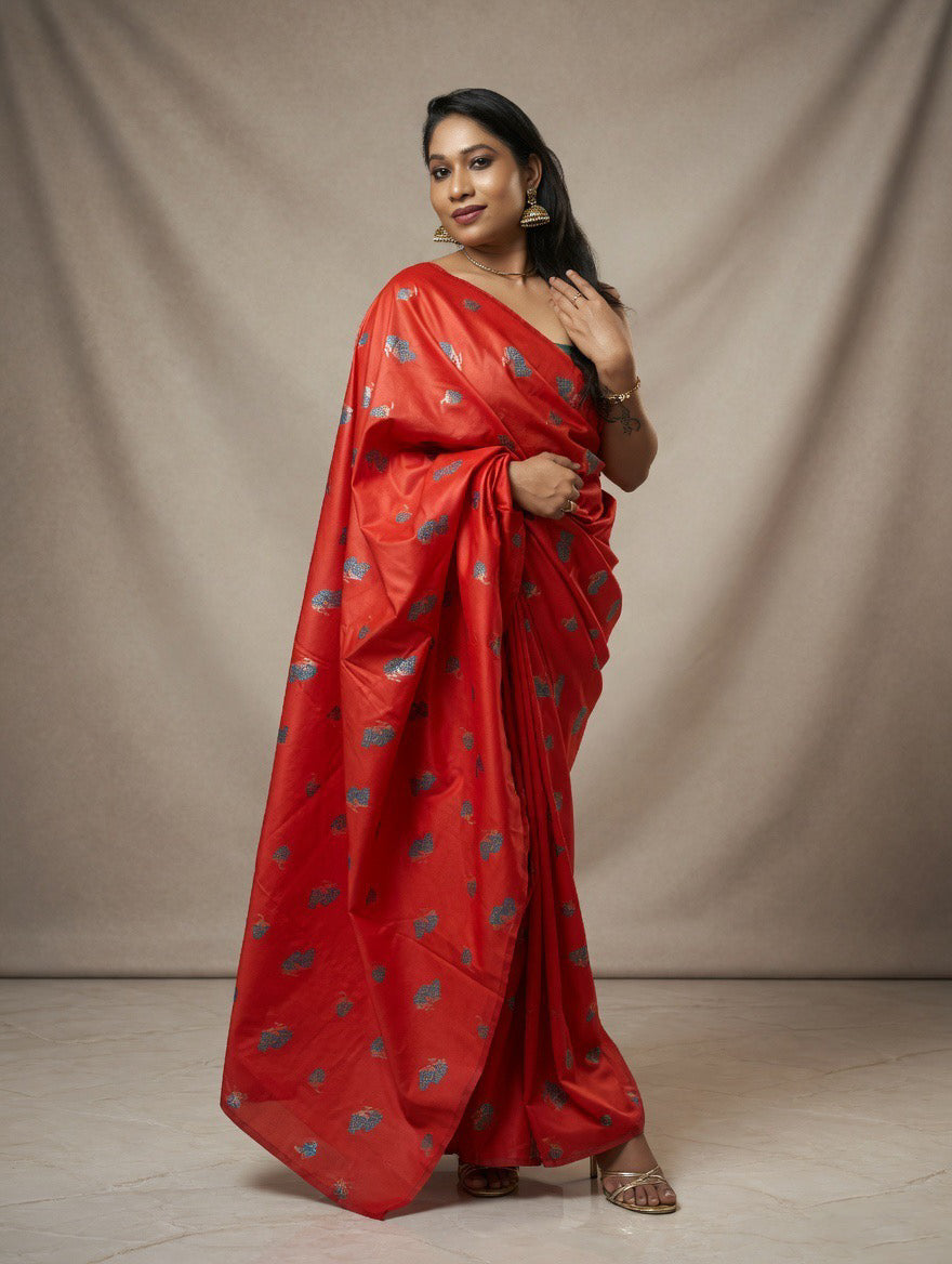 Silk Orange Saree with Rama green colour blouse