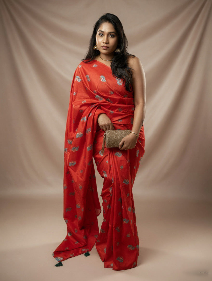 Silk Orange Saree with Rama green colour blouse