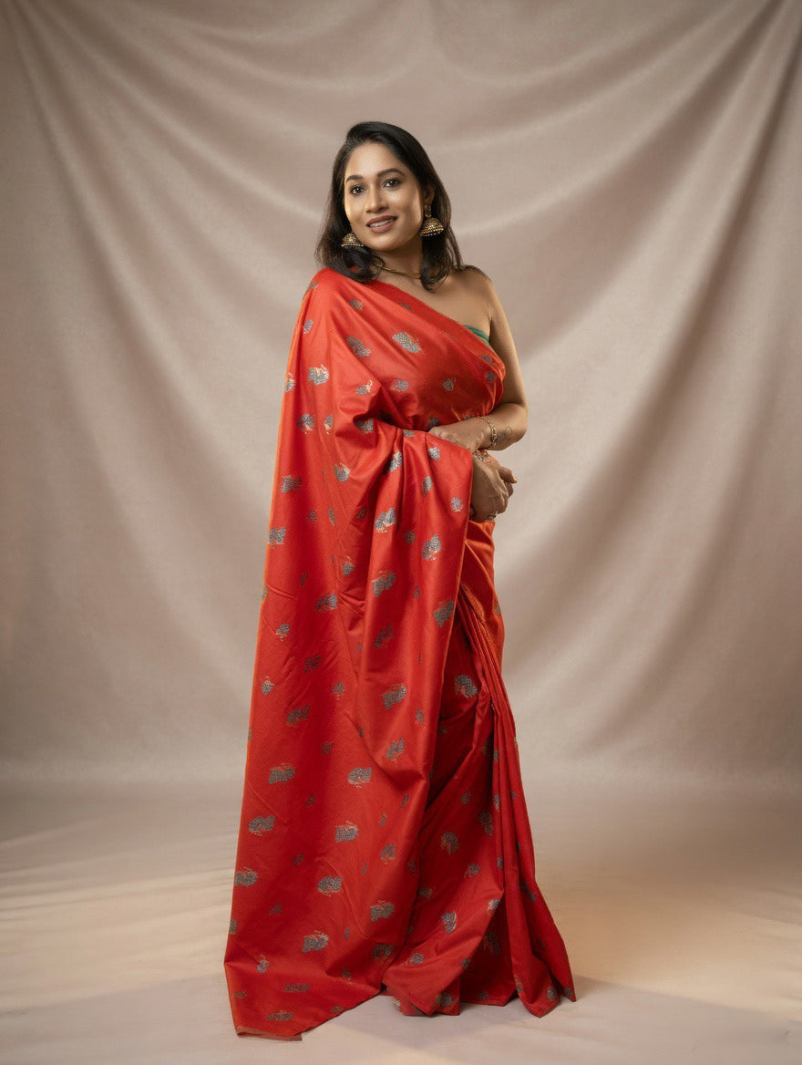Silk Orange Saree with Rama green colour blouse