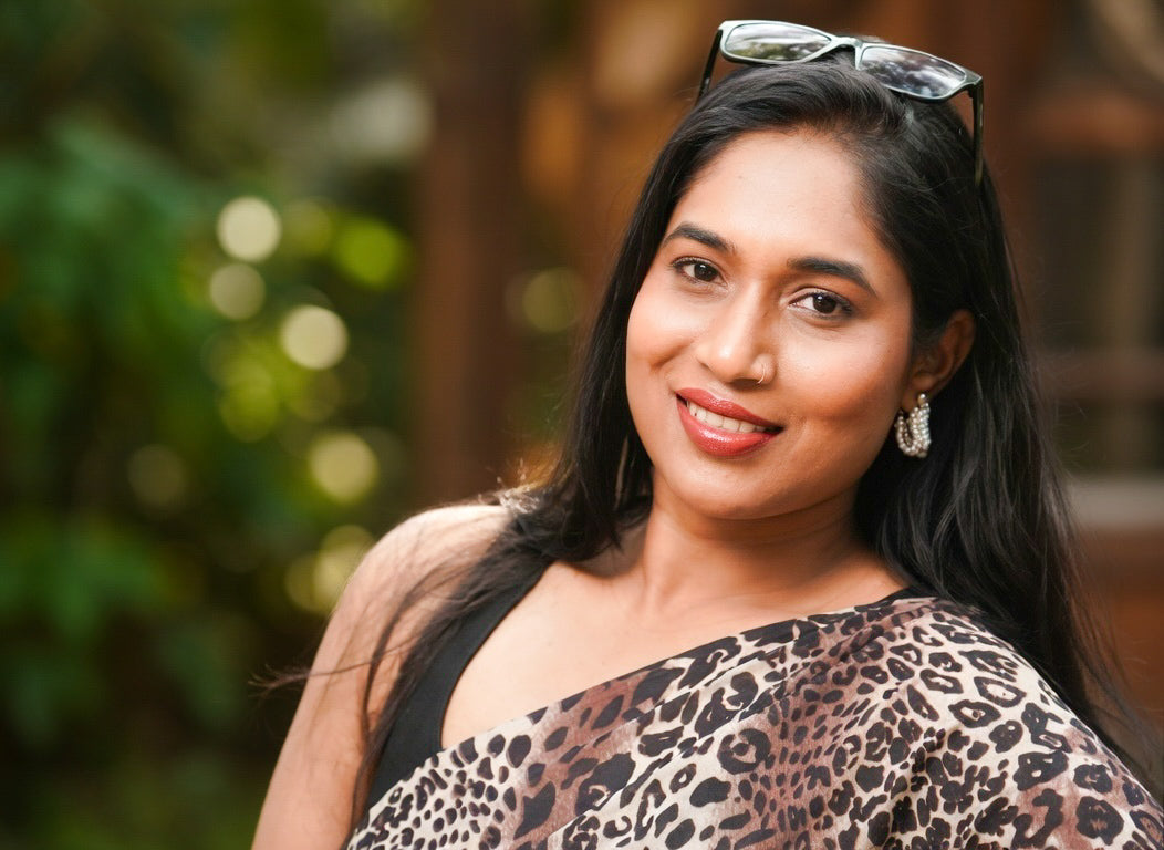 Animal print Saree with black unstitched blouse