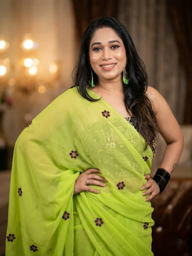 Parrot Green Saree with black embroidered blouse